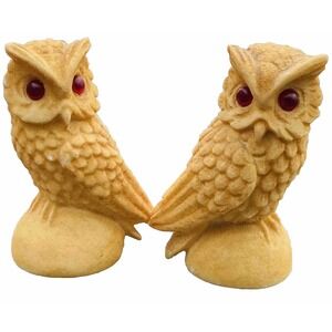 Owl Pair with Red Eyes Heavy Set 3 inch Tall Gold Mid Century Stone Work